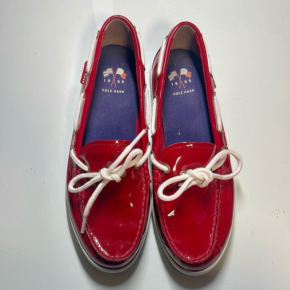 Cole Haan Red and White Moccasins with Classic Stitching